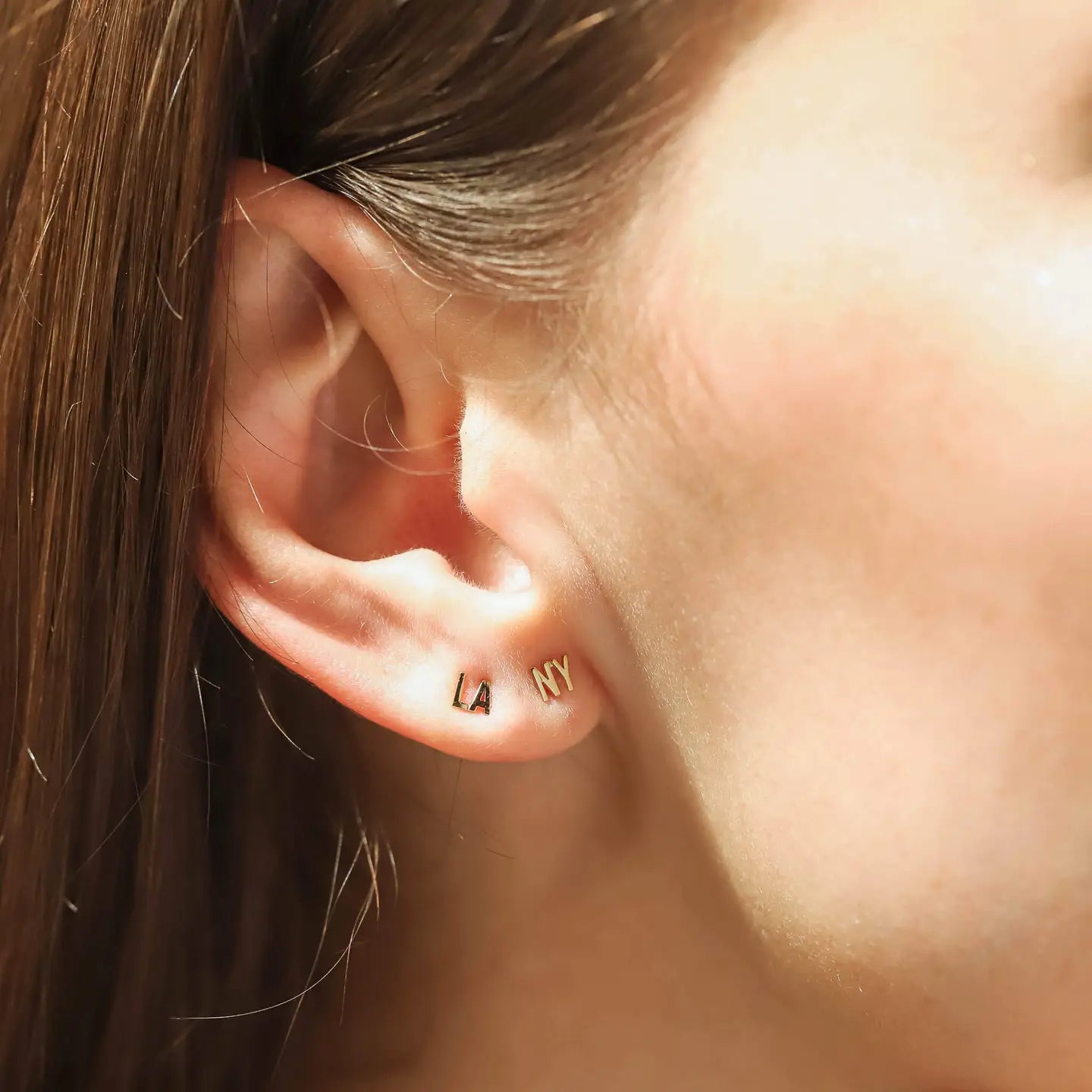 Gold City Initial Stud Earrings
