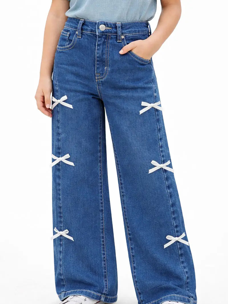 Wide-Leg Bow Jeans