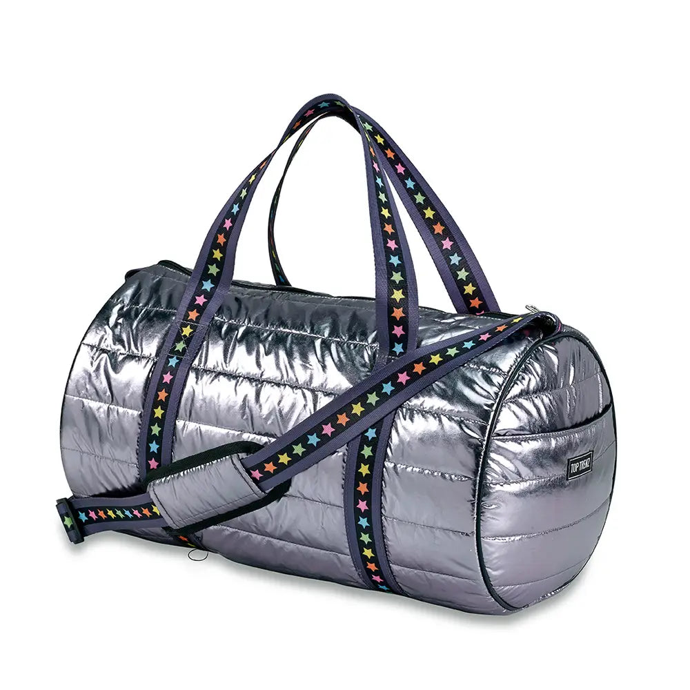 Silver Metallic Puffer Duffel Bag