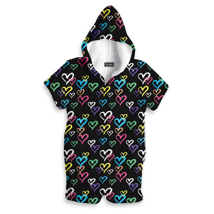 Rainbow Hearts Hooded Romper