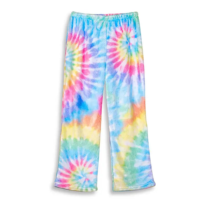 Rainbow Tie-Dye Fuzzy Wide-Leg Pants