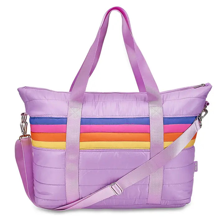Rainbow Stripe Puffy Tote Bag