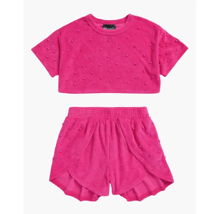 Girls' Pom Pom Crop Top & Shorts Set